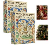 Medieval Cat Advent Calendar 2025,24 Days Acrylic Christmas Countdown Pendants,24 Mini Cat Christmas Tree Ornaments Decoration Gift for Pet Lovers (2PCS)