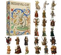 Medieval Cat Advent Calendars 2025, 24 Day Christmas Countdown Calendar with 2D Acrylic Medieval Theme Cat Ornaments for Kids Teens Adults