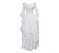 Medieval Corset Maxi Dress Women Long Sleeve pour renaissance(White S)