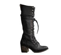 Medieval Cosplay Boots - Bottes en Cuir PU Chaussures à Talons Hauts - Bottes médiévales mi-Mollet Lace Up Shoes Festival LARP Shoes pour Cosplay,Noir,38