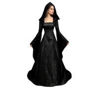 Medieval Dress Women - Hooded Renaissance Witch Costume & Long Sleeve | Dramatic Hooded Silhouette - Features An Oversized Drape Hood, Floor-length Flared Skirt, And Sweeping Long Sleeves