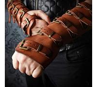 Médiéval en Cuir Bras Manchette Bracer Boucle Sangle Armure Réglable Adulte Poignet Bande Archer Gantelet Costume équipement, Brown