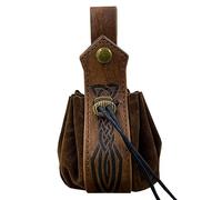 Medieval Leathers Sac banane vintage avec cordon de serrage pour pièces de monnaie Sac à dés Facile à utiliser, Motif épée marron