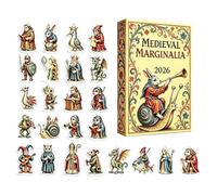 Medieval Marginalia Advent/Calendar, 24 Days Of Strange Medieval Miniatures | Storybook Medieval Countdown Corner, 26x18cm, For Christmas Holiday Party Offices Home Room Bedroom School Window Backpack