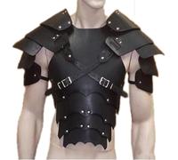 Médiéval PU Cuir Coffre Gilet Armure Rétro Guerrier Chevalier Cosplay Armure Homme Gothique Corps Poitrine Armure Halloween Cosplay Déguisements Accessoires, Full Set of Black