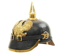 Medieval Replicas Casque d'officier impérial Allemand à Pointe Pickelhaube - Cuir Noir et Laiton