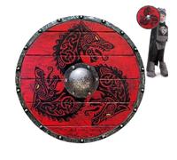 médiévale Antique - Bouclier de Combat en Bois avec emblème de Loup - Réplique Faite à la Main d'une Armure de Soldat - Décoration Traditionnelle de défense de Guerrier - Idéal pour Les