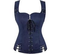 Medievale Corset Femme Renaissance Veste Pirate Steampunk Gilet sans Manche Costum Vintage Victoria Adulte déguisement Halloween Bleu S