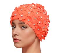 Medifier Bonnet de bain manuel avec strass et pétales floraux style rétro pour femme