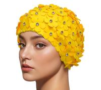 Medifier Bonnet de bain manuel avec strass et pétales floraux style rétro pour femme