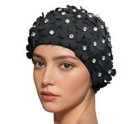 Medifier Bonnet de bain manuel avec strass et pétales floraux style rétro pour femme