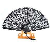Medifier Éventail pliable en dentelle de bambou avec pochette en soie faite à la main et boîte cadeau, cadeau de fête de mariage pour filles et femmes, noir
