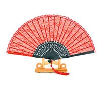 Medifier Éventail pliant en dentelle de bambou avec pochette en soie faite à la main et boîte cadeau, cadeau de fête de mariage pour filles et femmes, rouge