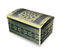 MediMuc Grand coffre décoratif - Boîte à crampons noire avec ornements dorés - Convient à un usage alimentaire - Boîte de rangement, boîte à biscuits, boîte métallique - Dimensions (longueur x largeur