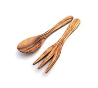 medina mood Lot de 2 couverts à salade Paris - Longueur : 17 cm - Cuillère à salade - En bois d'olivier - Fait