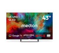 MEDION 108 cm 43" Téléviseur QLED Smart TV 4K Dolby Vision HDR Prime Video Disney+ Compatible Google TV PVR Bluetooth, MD843701