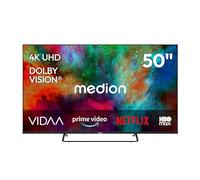 MEDION 125.7 cm 50" Téléviseur Ultra HD Smart TV Dolby Vision HDR Dolby Atmos Vida Store Prime Video Disney+ DAZN HbbTV PVR Bluetooth HD+, MD850302