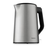 MEDION Bouilloire en inox (1,5 L, 2.200 W, base 360°, maintien au chaud, témoin LED, double paroi inox, MD12105) argenté