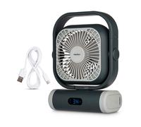 MEDION E10 TF ventilateur à lame domestique gris blanc plafond sol table 20W batterie intégrée LED 4x USB Type-A vers Type-C 240x120x330mm
