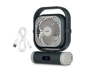 MEDION E10 TF ventilateur à lame domestique gris blanc plafond sol table 20W batterie intégrée LED 4x USB Type-A vers Type-C 240x120x330mm