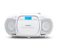 MEDION E66476 Stereo Sound System (Boombox, Lecteur CD, MP3, Cassette, Lecteur de Cassette Portable pour Enfants, Radio FM, AUX, écouteurs, Secteur & Batterie) Blanc