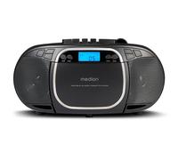 MEDION E66476 Stereo Sound System (Boombox, Lecteur CD, MP3, Cassette, Lecteur de Cassette Portable pour Enfants, Radio FM, AUX, écouteurs, Secteur & Batterie) Noir
