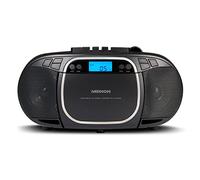 MEDION E66476 Système de Son stéréo (Boombox, Lecteur CD, MP3, Cassette, Lecteur de Cassette Portable pour Enfants, Radio FM, AUX, Casque, Secteur et Batterie) Noir