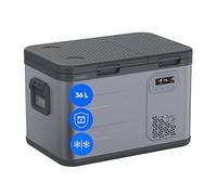 MEDION Glacière à compresseur portable 36 L, double zone de refroidissement, 12 V 24 V 230 V adaptateur voiture camion camping bateau jardin festival, design aluminium, MD370026