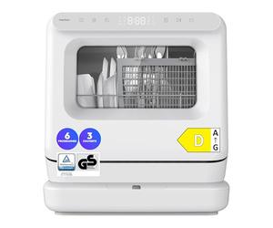 MEDION Mini Lave Vaisselle DWT30, 3 Couverts, Lave Vaisselle de Table, fonctionne avec ou sans raccordement d’eau, 6 Programmes, Lumière UV, Séchage par Ventilation, Écran Tactile, pose libre, MD37002