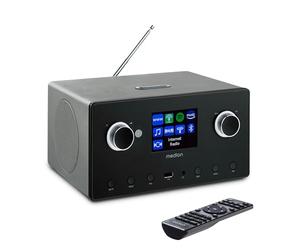 MEDION P85444 2.1 Radio Internet avec Subwoofer (Dab+, Radio FM, Spotify, WiFi, Bluetooth, Streaming, égaliseur, écran Couleur, USB, AUX, Réveil, Fonction Snooze, Sleep Timer) Titane