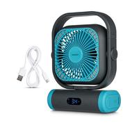 MEDION Ventilateur E10 TF (batterie, mini ventilateur USB compact avec lumière, télécommande, 5 vitesses, oscillation, crochet de suspension, fonction powerbank, idéal bureau camping tente), vert