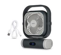 MEDION Ventilateur E10 TF (batterie, mini ventilateur USB compact avec lumière, télécommande, 5 vitesses, oscillation, crochet de suspension, fonction powerbank, idéal bureau camping tente), gris