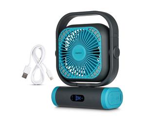 MEDION Ventilateur E10 TF (batterie, mini ventilateur USB compact avec lumière, télécommande, 5 vitesses, oscillation, crochet de suspension, fonction powerbank, idéal bureau camping tente), vert