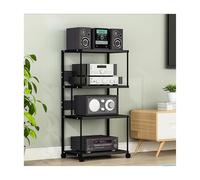 Medios Tour de rack audio à 4 niveaux avec roulettes - Support HiFi robuste pour tourne-disque, DVD, CD et console de jeu - Organiseur stéréo mobile pour la maison et le bureau (noir)