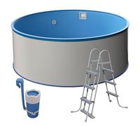 Medipool Kit piscine Ø 3,50 x 1,20 m, forme ronde, paroi en acier blanche, housse intérieure bleue, fabriquée en Europe, avec système de filtration à cartouche et échelle de sécurité