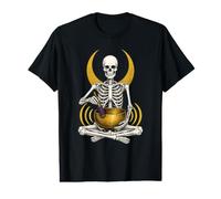 Méditant Squelette Croissant de Lune Gothique Halloween Anatomie T-Shirt Graphique avec Valeur