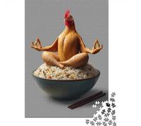 Meditating Chicken Bowl 1000 Piece Puzzle for Adults Ocean Wave Woman Figure Art Fun and Challenging Family Game & Great Gift Idea 38x26cm 1000pcs