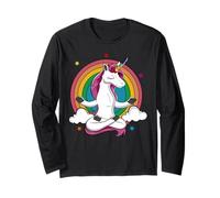 Méditating Unicorn Yoga Zen Rainbow Namaste Mindful Energy Manche Longue