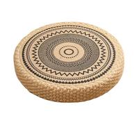 Meditation Cushion - Coussin de sol rond en tissu de paille | Mobilier en natte bohème lavable | Accent traditionnel du coussin de zabuton tibétain P