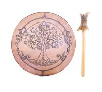 Meditation Drum Wood - Shell, Retro Color, Natural Skin Head | Drum Sound Healing Tool Vintage Style, Ceremonial Instrument For Meditation, Spiritual Music, Relaxation, Yoga, Sound