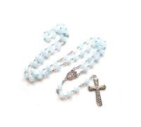 Meditation Gift Blue Jades Bead Cross Rosary Women Men Praying Supplies
