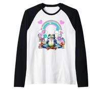 Méditation Joga Rétro années 60 Grenouille Arc-en-Ciel Om Manche Raglan