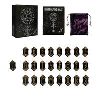 Meditation Runes, Runes Set, Wooden Carved Spiritual Divination Tools with Guide Book, Velvet Storage Bag for Dorm, Home, School, Camping, Friends, 0.63x1.34 inches, 90g