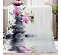 Méditation Zen Orchidée Plaid Couverture Polaire Fleur De Pierre Douce Moelleuse Flanelle Lit Jeté Canapé Convient Adultes et Enfants Rester Chaud Hiver, 130x150 cm