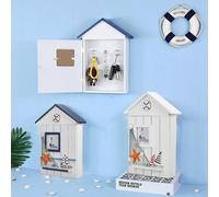 Mediterranean House Shaped Porte-clés en bois Organisateur mural Boîte à outils - 1