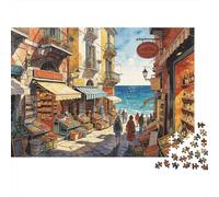 Mediterranean Town 1000 Pièces Jigsaw Puzzle Recycled Paper Coastal Artwork Puzzles for Boy & Girl Ages 6 Years Up Temps de Jeu Familial Props Excellente Idée de Cadeau Home 70x50cm/1000pcs