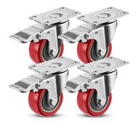 Meditool 4Pcs Roulette Pivotante avec Frein 75 mm, Roulettes pour Meubles avec Capacité de 400kg, Rouge