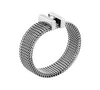 meditoys Bague en acier inoxydable pour femme - Bague en maille en acier inoxydable avec une pierre de cristal - Largeur : 5 mm, Acier inoxydable