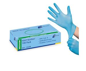 Meditrade 1283M Nitril NextGen Lot de 100 gants d'examen et de protection extensibles sans poudre, non stériles Bleu Taille M