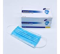 Meditrade Suavel Protec 80-401 Lot de 50 masques buccaux certifiés CE EN14683 Type II Bleu 3 couches de qualité supérieure avec boucles en caoutchouc PP non tissé, arceau nasal malléable